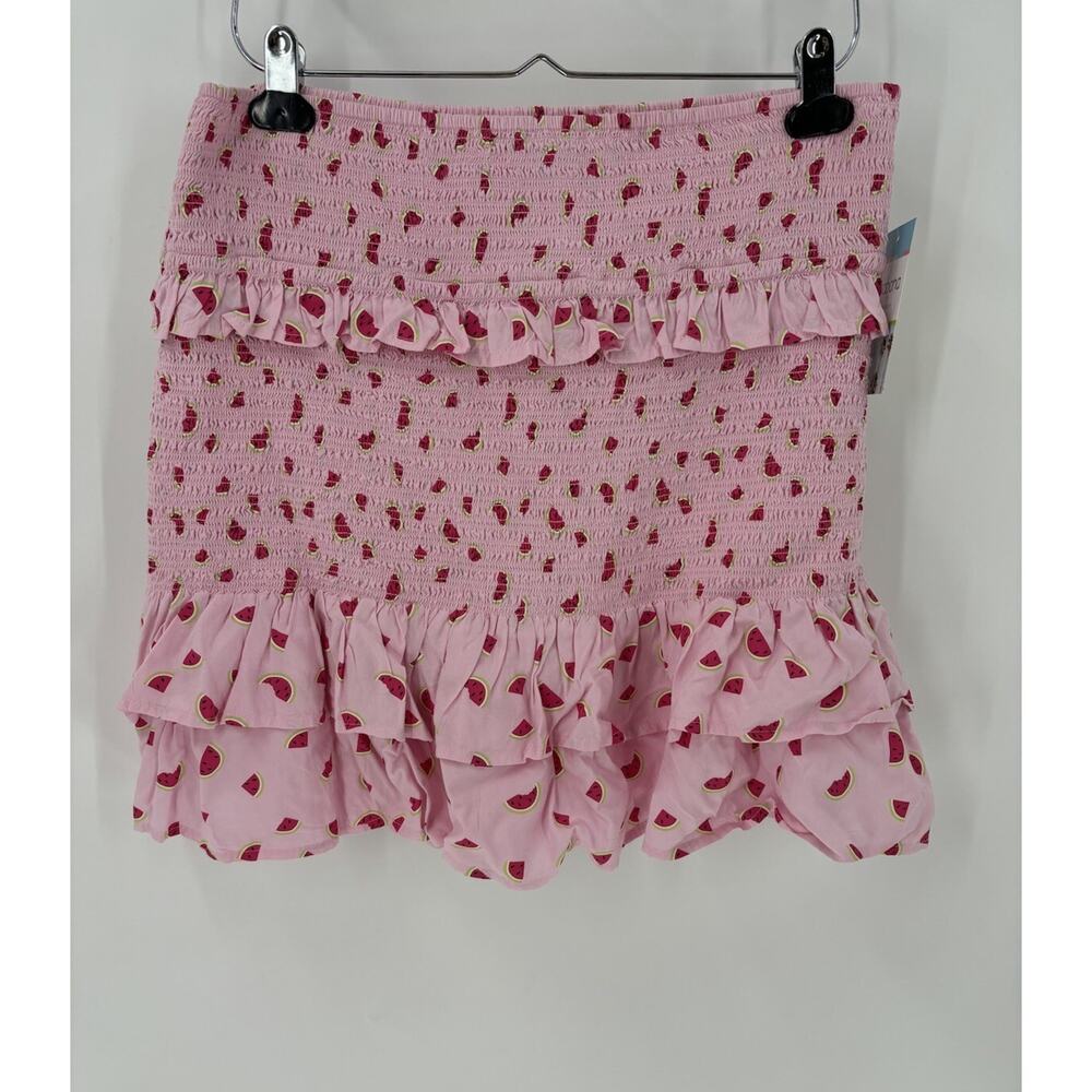 NWT Cabana Skirt Womens XL Pink Ruched Ruffles Watermelon Print Stretchy Tiered